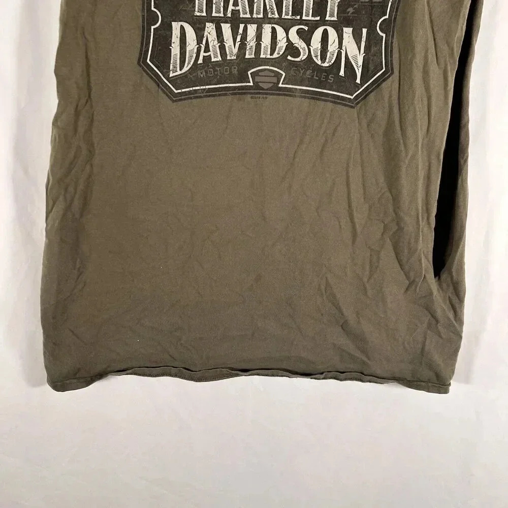 Vintage Harley Davidson Tank Top Men's Large Green Cut Off Twister City - Picture 3 of 12